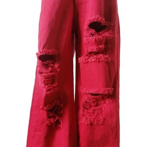 🍎 vintage red high waist ripped jeans
